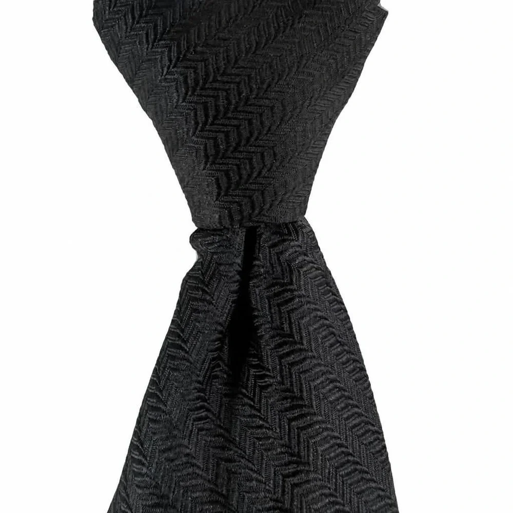 Mens Black Herringbone Pre Tied Zipper Tie Adjustable Easy Zip Necktie 20 Inch